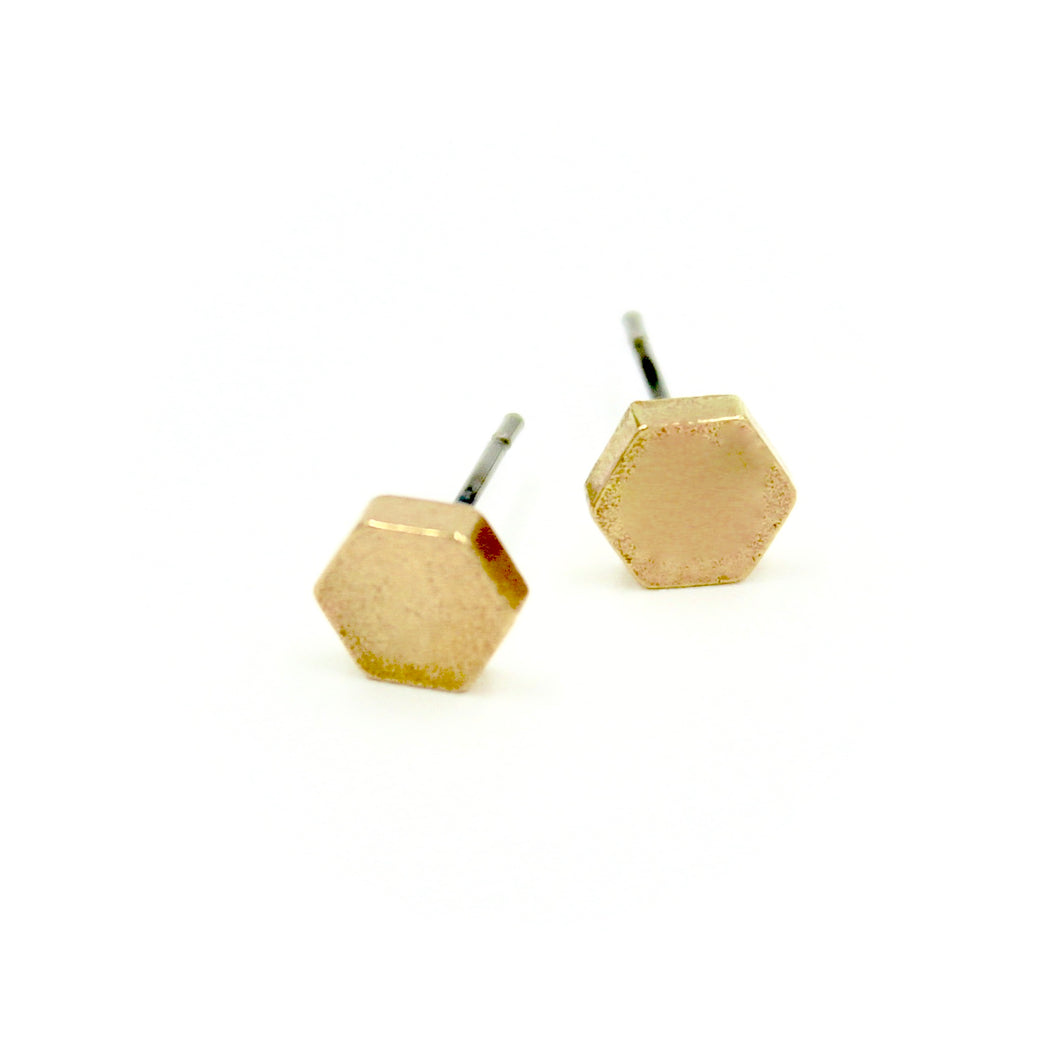 Hexagon Earrings - Brass