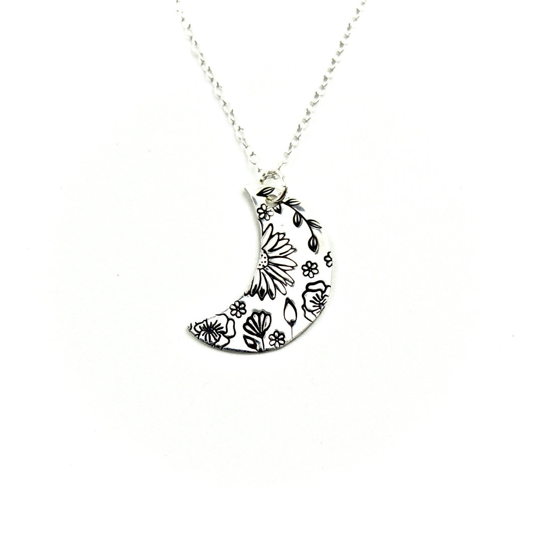 Floral Moon Necklace - Sterling Silver